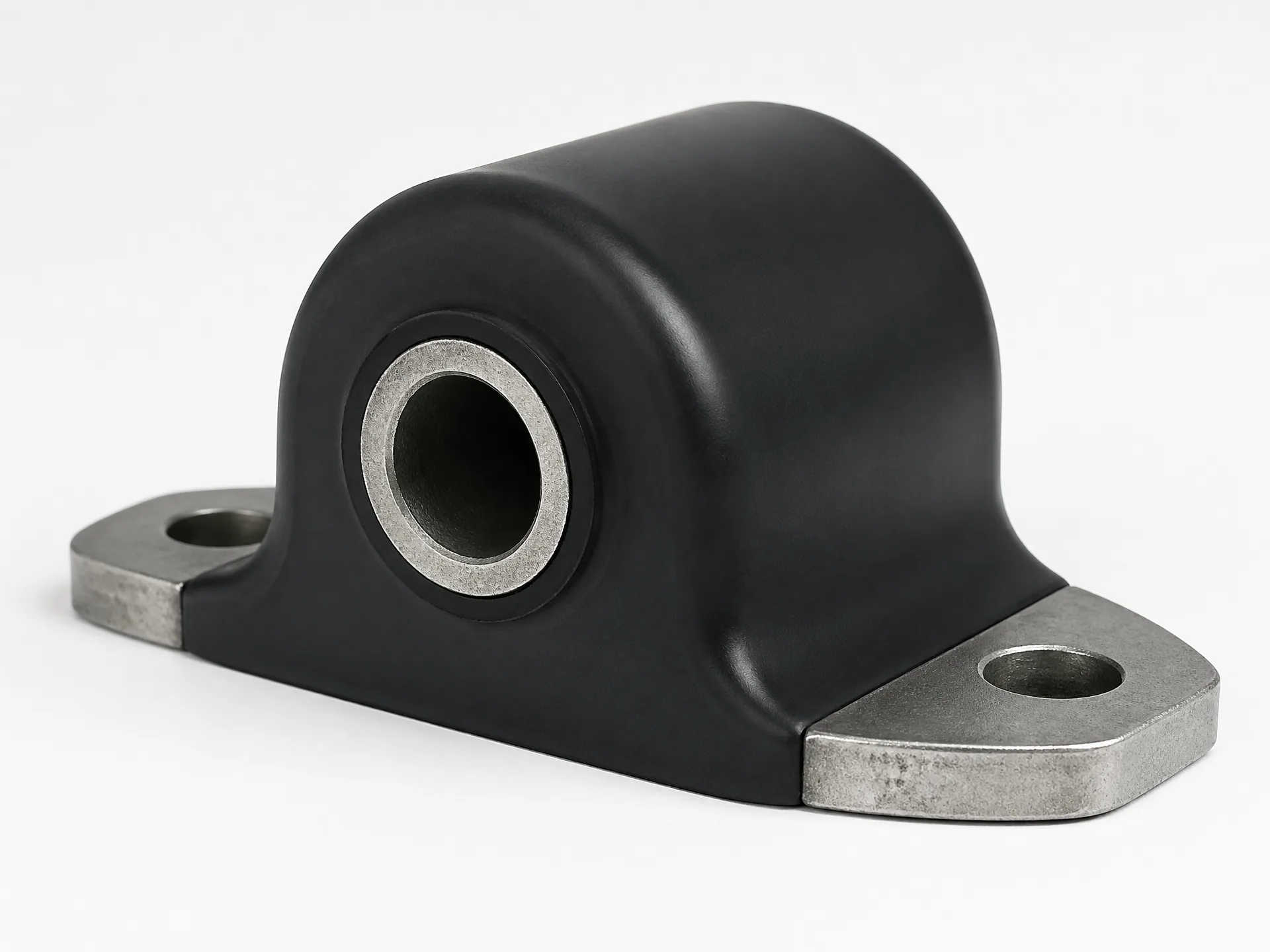 Rubber over metal overmolding configuration for sealing and impact protection